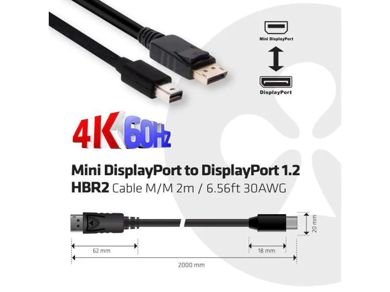 Club 3D Kabel Mini DisplayPort - DisplayPort 1.2, 2 m, Bidirektional