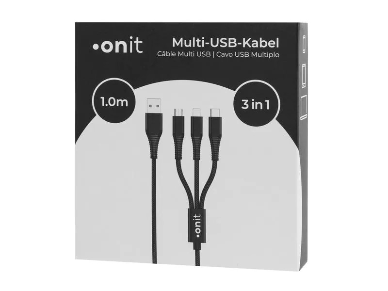 onit USB-Ladekabel USB A - Lightning/Micro-USB B/USB C 1 m