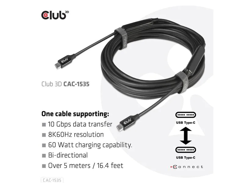 Club 3D Kabel USB Type-C - USB Type-C, 5 m, 8K60Hz