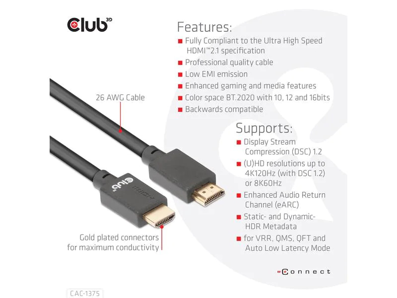 Club 3D Kabel Ultra High Speed HDMI 2.1 HDMI - HDMI, 5 m