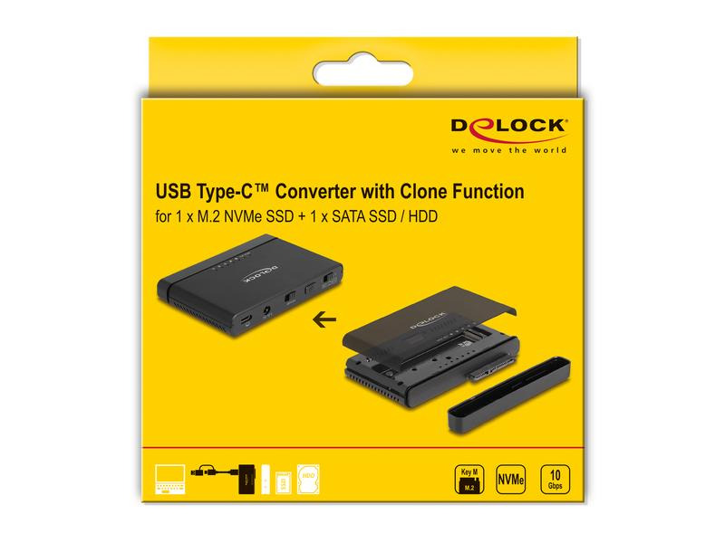 Delock Konverter USB-C für 1x M.2 NVMe SSD +1x SATA SSD/HDD