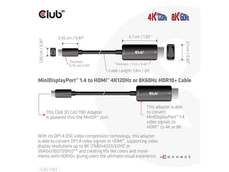 Club 3D Kabel CAC-1187 Mini-DisplayPort - HDMI, 1.8 m