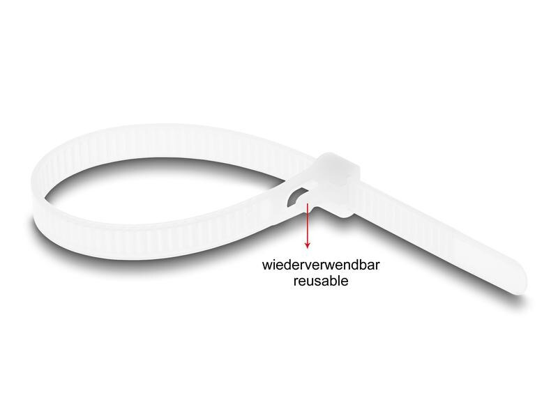 Delock Kabelbinder Weiss 200 mm x 7.2 mm, 100 Stück