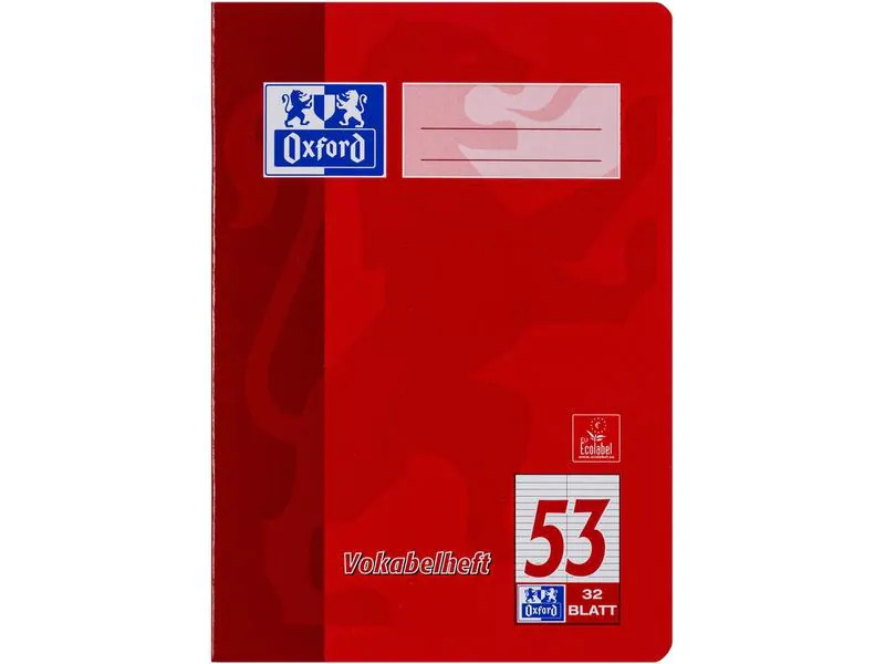 Oxford Schulheft Vokabelheft A5, liniert, Grün, Rot