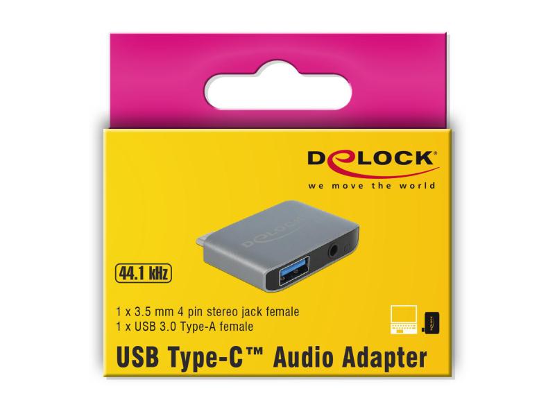 Delock Soundkarte USB Type-C Klinkenbuchse 3,5 mm + USB 3.0 A