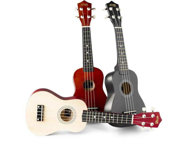 MAX Ukulele UKEY Set Soprano Dunkel Natur 21 Zoll