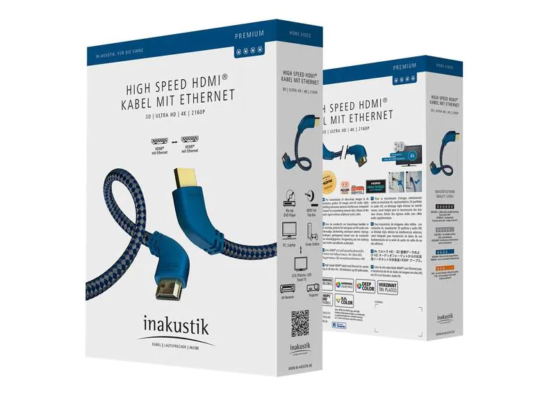 IN-AKUSTIK Premium HDMI 90° mit Ethernet Kabellänge: 1 m