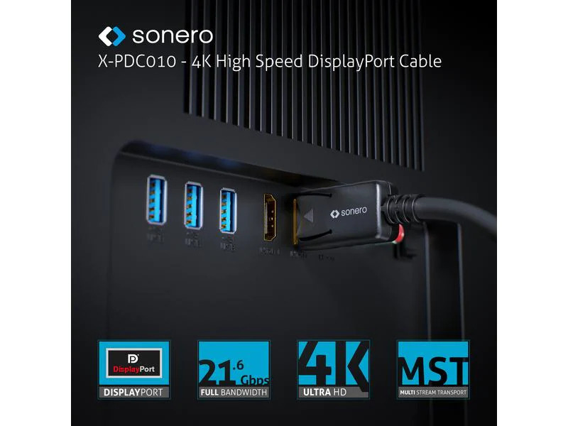 sonero Kabel 4K Displayport 1.2 Stecker &lt;-&gt; Stecker, 4K/60Hz, 1 m