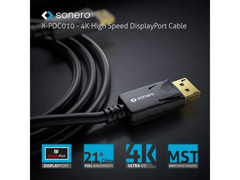 sonero Kabel 4K Displayport 1.2 Stecker &lt;-&gt; Stecker, 4K/60Hz, 1 m