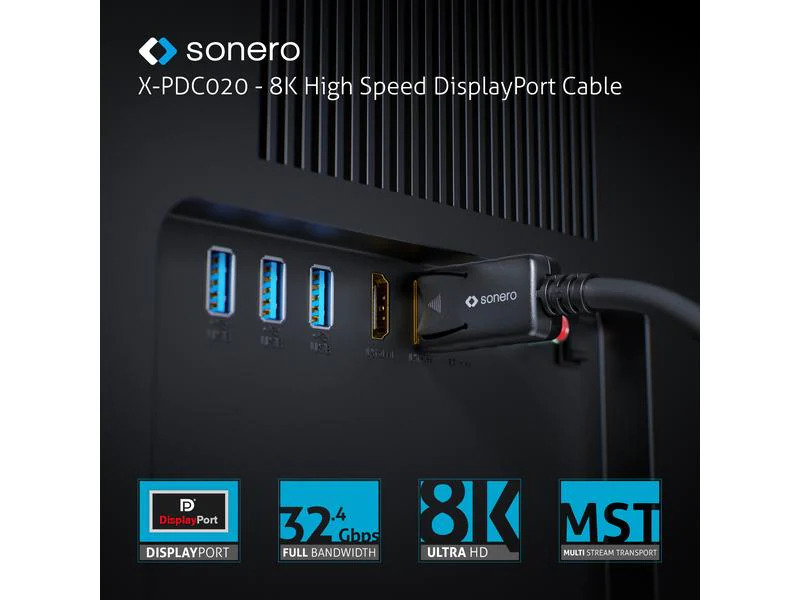 sonero Kabel 8K Displayport 1.4 Stecker &lt;-&gt; Stecker, 8K/60Hz, 2 m