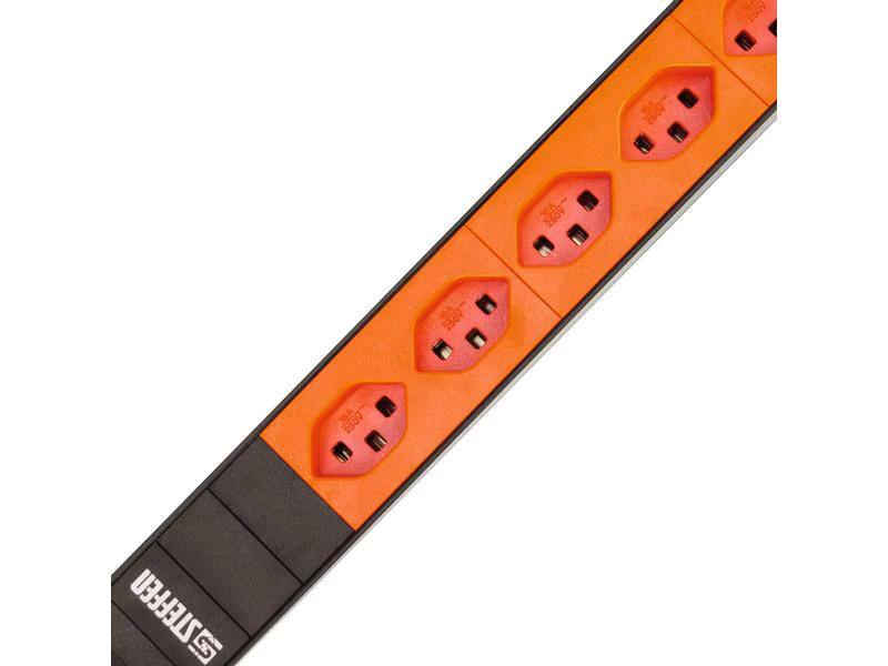 STEFFEN 19 Steckdosenleiste Alu Modular 8x T23, Schwarz/Orange