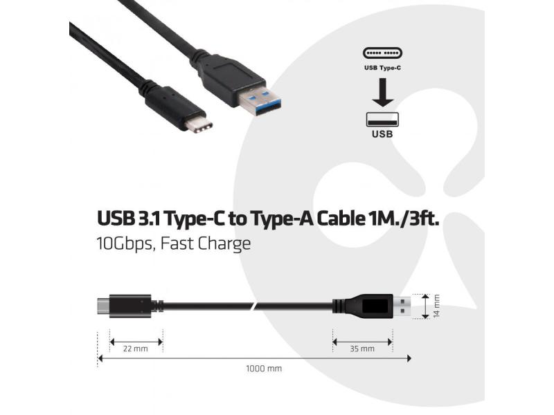 Club 3D USB 3.1-Adapterkabel USB C - USB A 1 m