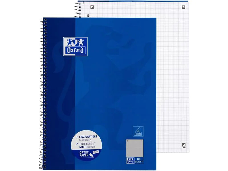 Oxford Schulheft Collegeblock A4+, kariert, Blau