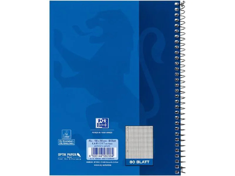 Oxford Schulheft Collegeblock A5+, kariert, Blau