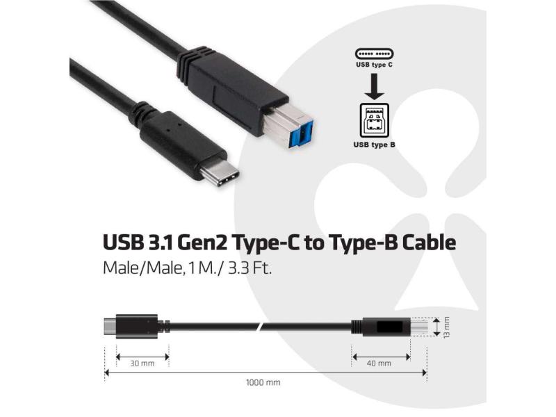 Club 3D USB 3.1-Kabel USB C - USB B 1 m, Gen2