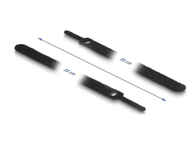 Delock Klettkabelbinder Schwarz 250 mm x 12 mm, 10 Stück