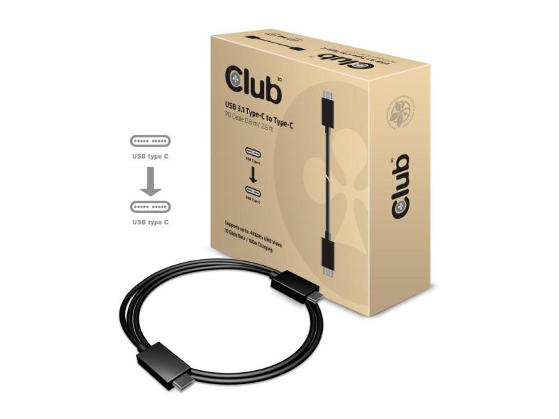 Club 3D USB 3.1-Kabel USB C - USB C 0.8 m, 10Gbps 4K60Hz PD 100W