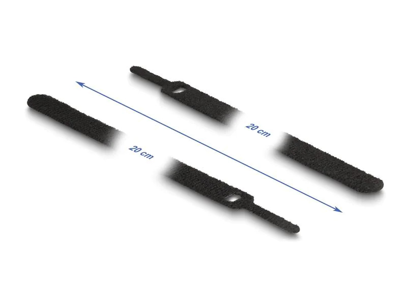 Delock Klettkabelbinder Schwarz 200 mm x 12 mm, 10 Stück