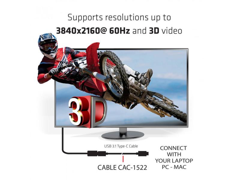 Club 3D USB 3.1-Kabel USB C - USB C 0.8 m, 10Gbps 4K60Hz PD 100W