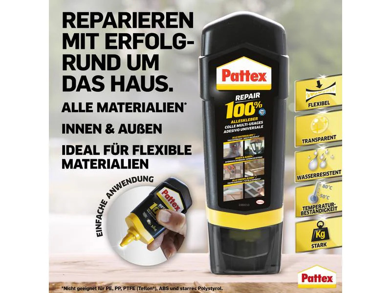 Pattex Alleskleber 100% Multi Power Kleber 100 g, Transparent
