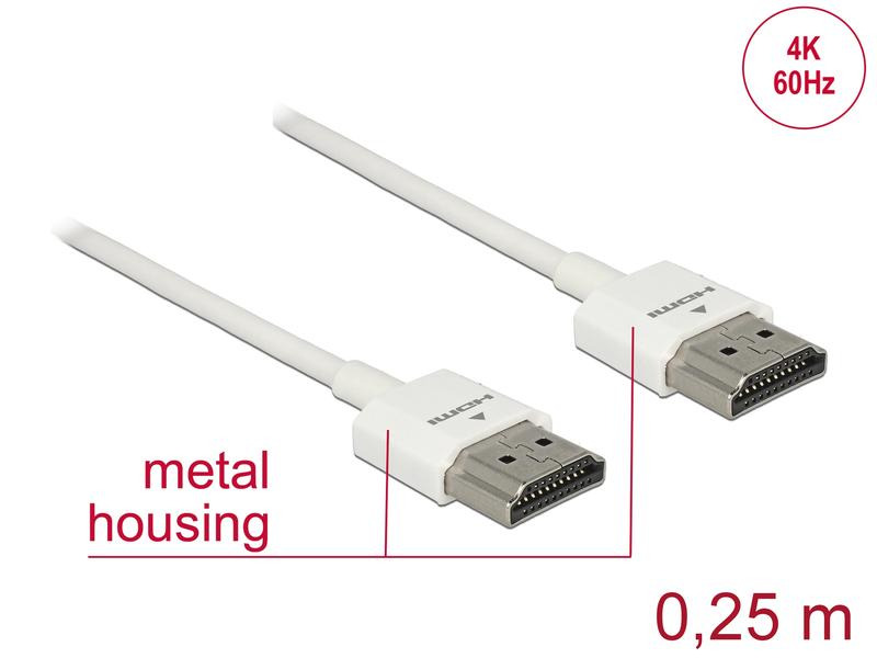Delock Kabel 4K 60Hz HDMI - HDMI, 0.25 m, Weiss