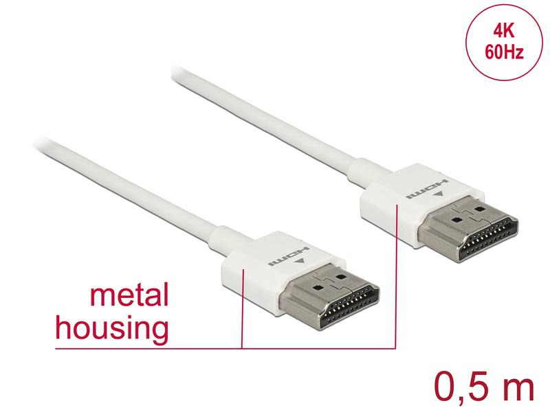 Delock Kabel 4K 60Hz HDMI - HDMI, 0.5 m, Weiss