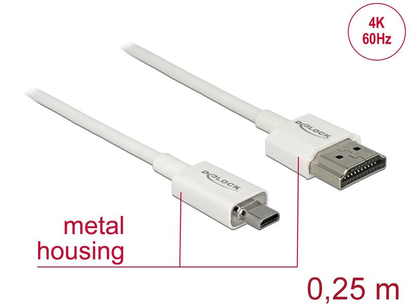 Delock Kabel 4K 60Hz HDMI - Micro-HDMI (HDMI-D), 0.25 m, Weiss