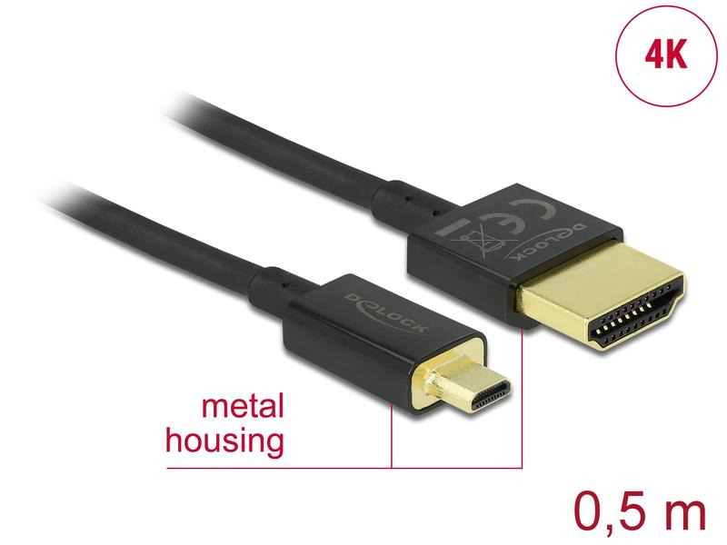 Delock Kabel 4K 60Hz HDMI - Micro-HDMI (HDMI-D), 0.5 m, Schwarz