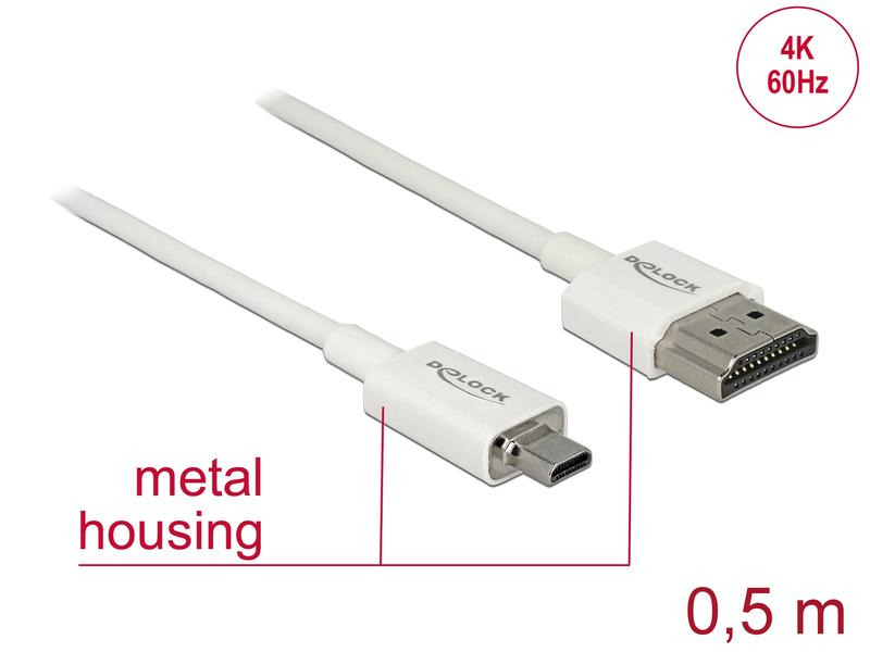 Delock Kabel 4K 60Hz HDMI - Micro-HDMI (HDMI-D), 0.5 m, Weiss