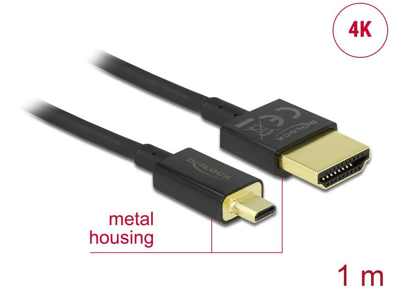 Delock Kabel 4K 60Hz HDMI - Micro-HDMI (HDMI-D), 1 m, Schwarz