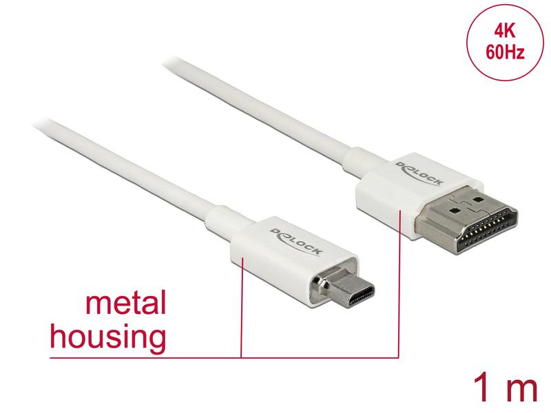 Delock Kabel 4K 60Hz HDMI - Micro-HDMI (HDMI-D), 1 m, Weiss