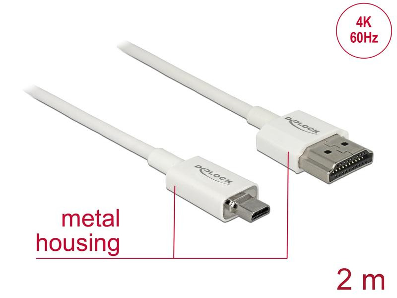 Delock Kabel 4K 60Hz HDMI - Micro-HDMI (HDMI-D), 2 m, Weiss