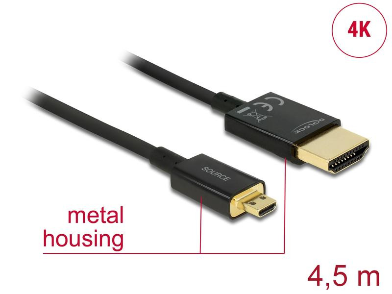 Delock Kabel 4K 60Hz HDMI - Micro-HDMI (HDMI-D), 5 m, Schwarz