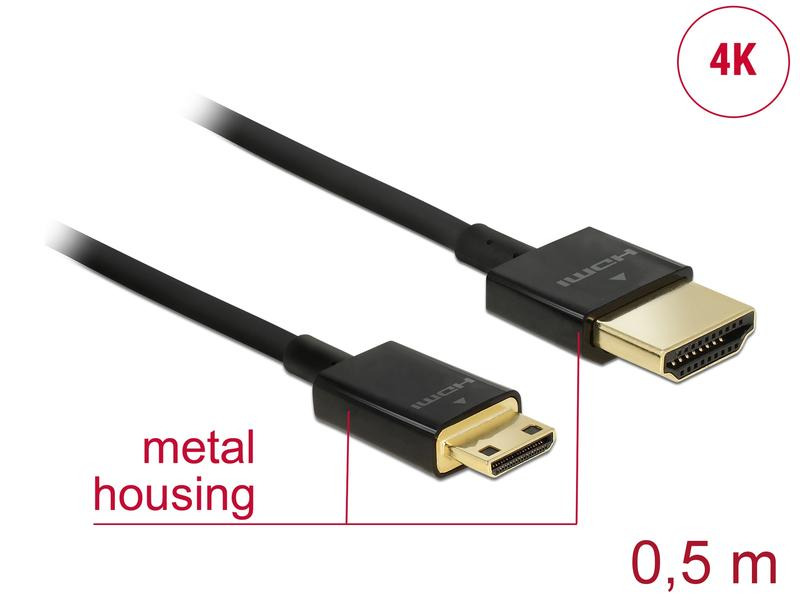 Delock Kabel 4K 60Hz HDMI - Mini-HDMI (HDMI-C), 0.5 m, Schwarz