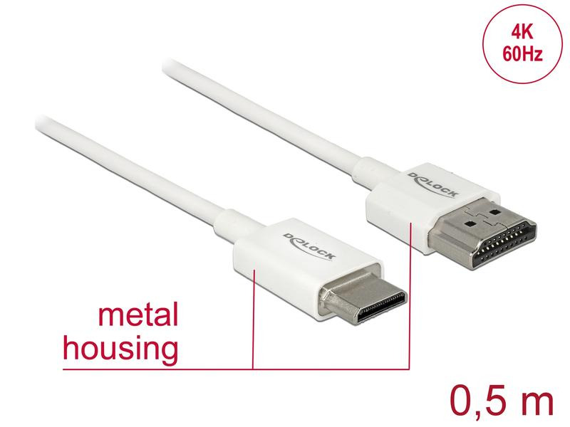 Delock Kabel 4K 60Hz HDMI - Mini-HDMI (HDMI-C), 0.5 m, Weiss