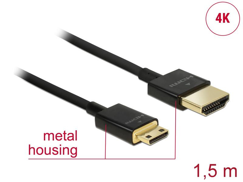 Delock Kabel 4K 60Hz HDMI - Mini-HDMI (HDMI-C), 1.5 m, Schwarz