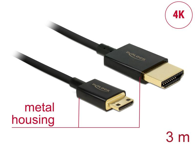 Delock Kabel 4K 60Hz HDMI - Mini-HDMI (HDMI-C), 3 m, Schwarz