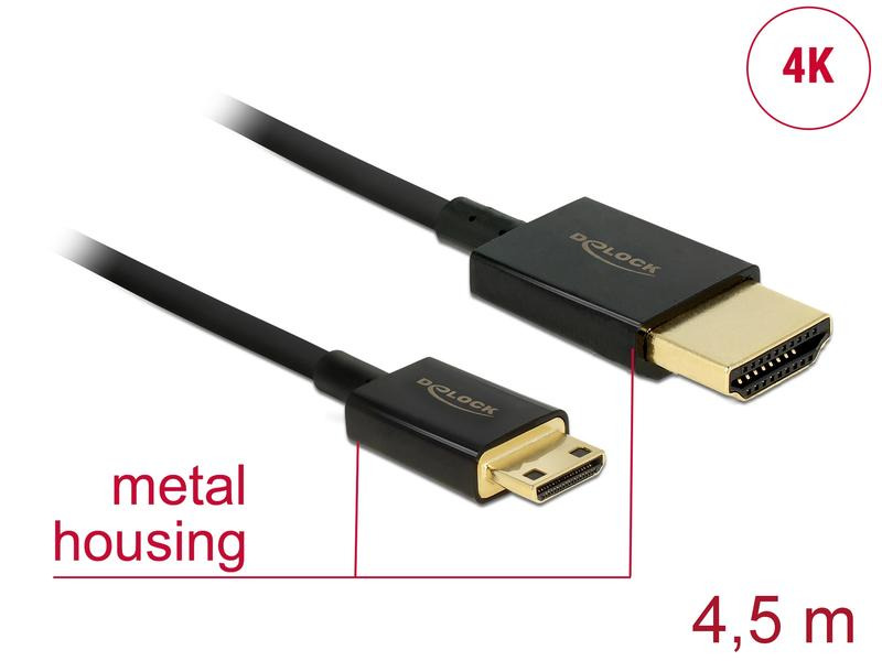 Delock Kabel 4K 60Hz HDMI - Mini-HDMI (HDMI-C), 4.5 m, Schwarz