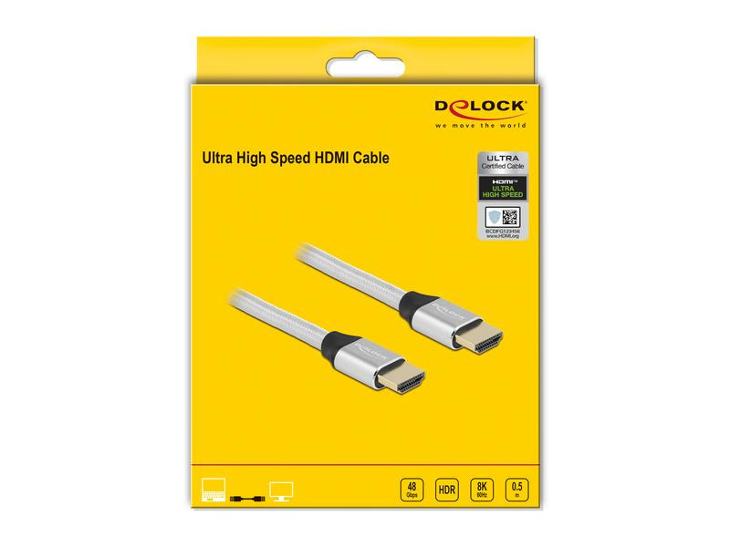 Delock Kabel 8K 60Hz HDMI - HDMI, 0.5 m, Silber