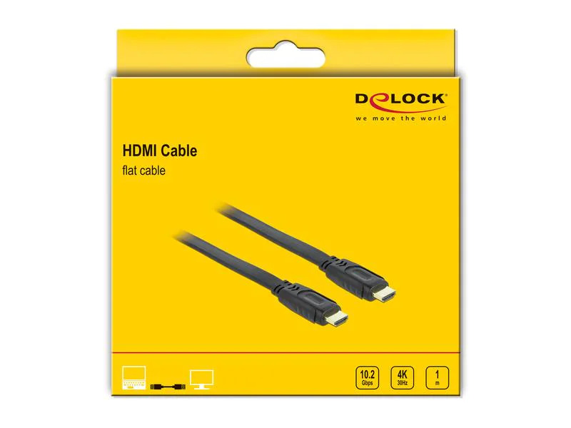 Delock Kabel flach HDMI - HDMI, 1 m, Schwarz