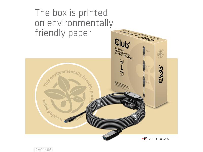 Club 3D USB 3.2 Gen.1-Verlängerungskabel USB-A – USB-A 15 m Schwarz