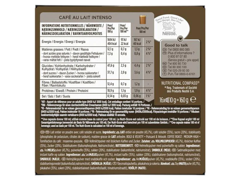 Nescafé Kaffeekapseln Dolce Gusto Café lait Intenso 16 Stück