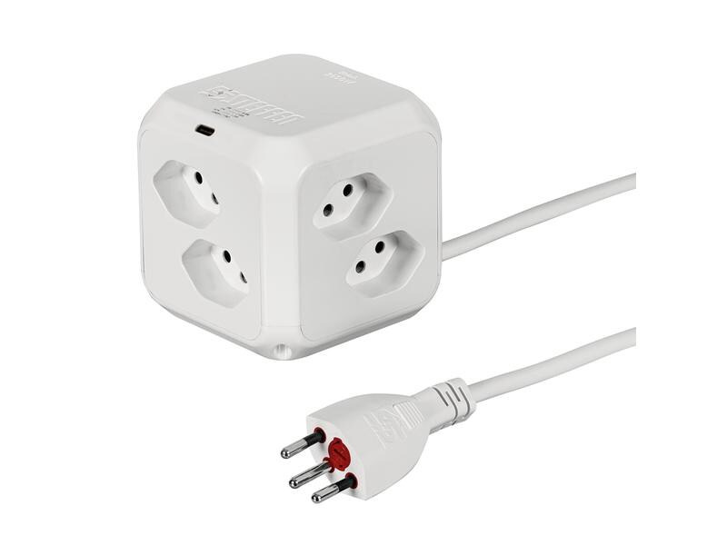 STEFFEN Steckdosenwürfel CUBE 8x T13 + 1x USB-C PD 18 W, Weiss