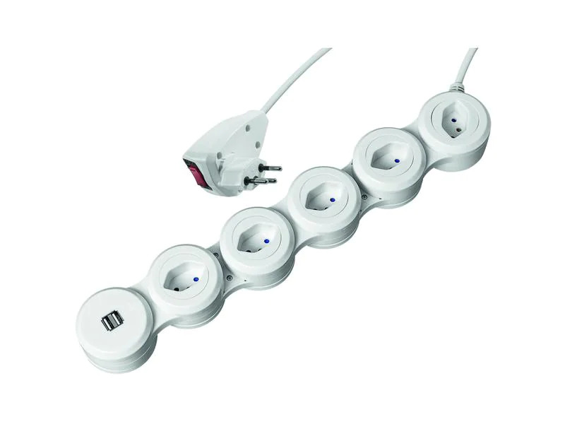 STEFFEN Steckdosenleiste SNAKE 5x T13 + 2x USB-A mit Schalter