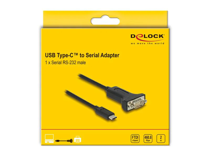 Delock Serial-Adapter USB-C – RS-232 D-Sub 9 Pin mit Muttern 2 m
