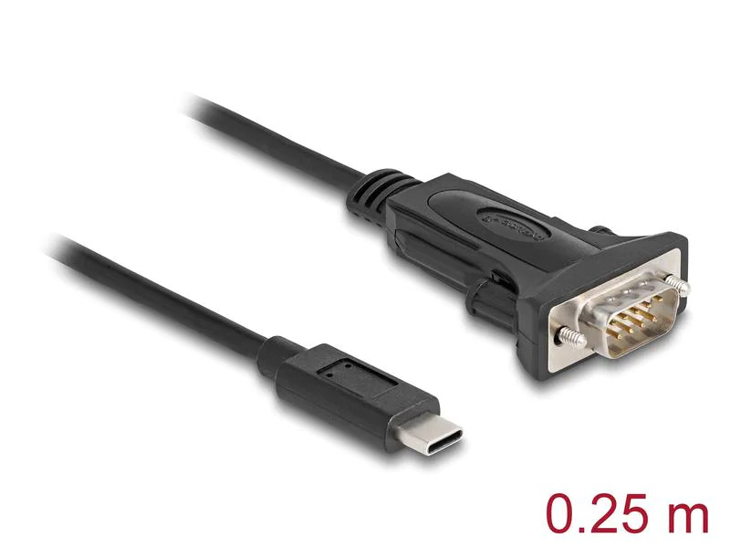 Delock Serial-Adapter USB-C – RS-232 D-Sub 9 Pin mit Schraube 0.25m