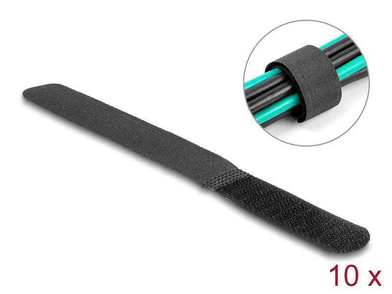 Delock Klettkabelbinder Schwarz 180 mm x 20 mm, 10 Stück