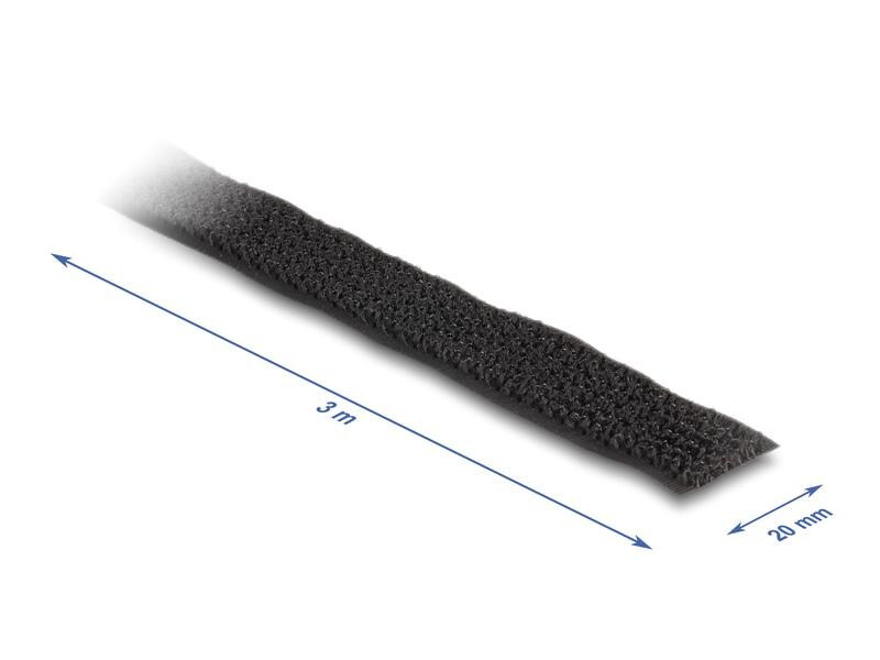 Delock Klettband auf Rolle mit Schlaufe Schwarz, 3 m