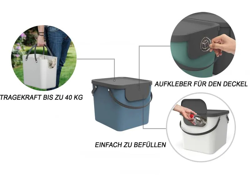 Rotho Recyclingbehälter 40 l, Blau/Grau/Schwarz