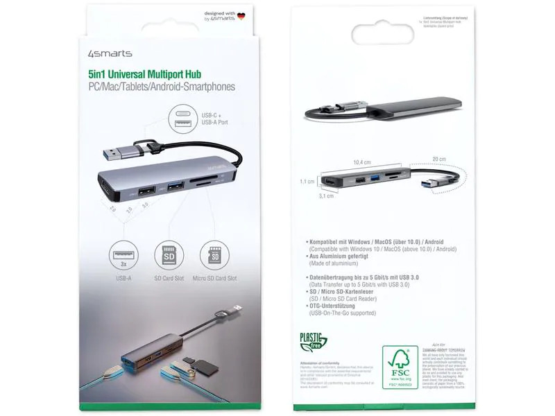 4smarts USB-Hub 5in1 Universal Multiport Hub USB-A/USB-C